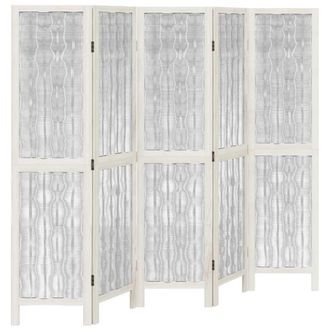 vidaXL Biombo Separador De 5 Paneles Madera Maciza Paulownia Blanco Vidaxl