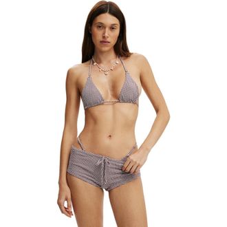 Cotton On Womens Tie Front Micro Boyshort in Plum Kiss Gingham at Nordstrom, Size X-Large