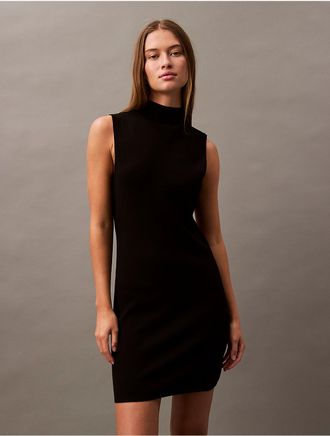Calvin Klein Womens Tech Knit Sleeveless Mini Dress - Black - XS