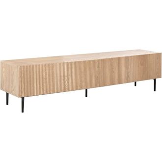 Beliani TV Stand Light Ash Wood MDF Natural Ash Wood Veneer Ribbed Front 2 Drawers Living Room Modern BLYTHE
