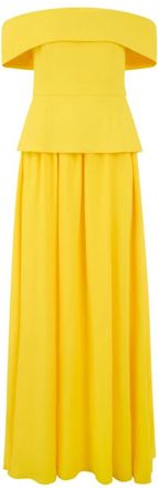 Marc Cain Off-the-shoulder maxi jurk - Dames - Avondkleed - Geel - XL - Leer - Kleedjes