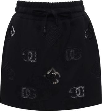 Dolce & Gabbana Monogram Logo Zwarte Rok Elastische Taille - Dames - Korte rokken - Zwart - M - Katoen - Rokken