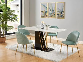 Vente-Unique Sedia Velluto e Metallo Dorato Verde salvia - Lotto di 2 - MELBOURNE