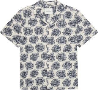 Les Deux Dahlia Jacquard Short Sleeve Shirt - Heren - Overhemden - Blauw - Maat: M Katoen