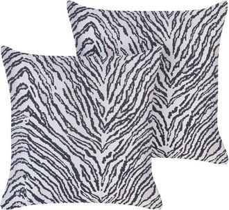 Beliani Conjunto De 2 Cojines Negro Blanco 45 X 45 Cm Poli&eacute;ster A Rayas Cebra Manetti