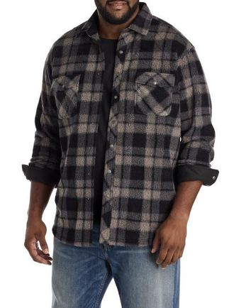 O'Neill Big & Tall Glacier Plaid Superfleece Flannel Shirt Jacket in Phantom at Nordstrom, Size 2X Big