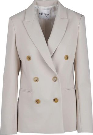 ottod'Ame Dubbelrijige Jas - Dames - Blazers - Beige - M - Wol - Jassen