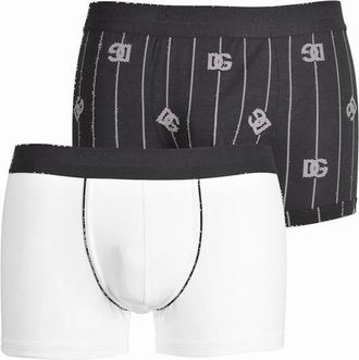 Dolce & Gabbana Mens 2-Pack DG Logo & Stripes Boxer Trunks, Black/White - Size: 32/33/32