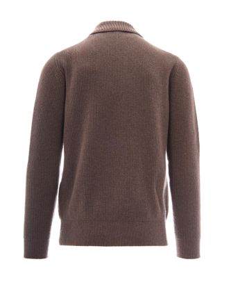 Ballantyne Mens Polo Sweater Fisherman Rib Wool Brown Jumpers