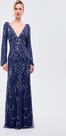 Beauut Deep Neck Embellished Sequins Maxi Dress in Blue at Nordstrom, Size 14