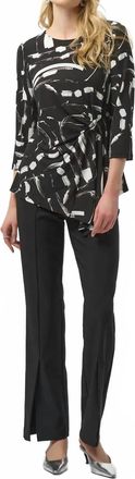 Joseph Ribkoff Abstract Print Three Quarter Sleeves Asymmetrical Top In Black/multi