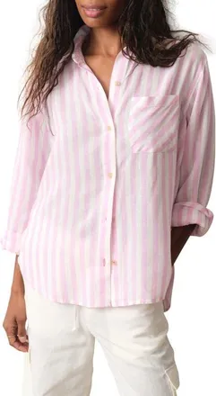 Marine Layer Jane Relaxed Fit Stripe Button-Up Shirt in Lavender And White Stripe at Nordstrom, Size X-Large