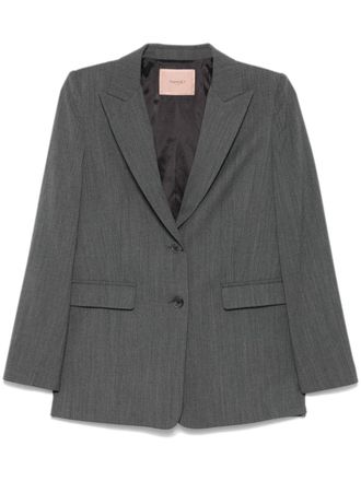 Twin-Set logo-plaque blazer - women - Polyester/Acetate/Polyester/Viscose/Elastane/Wool - 42 - Grey