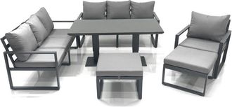 Fimous Fimous Outdoor Garden Furniture Set Aluminium Lounge Sofa Adjustable Rising Lifting Dining Table Sets with 2 Big Footstools Dark Grey