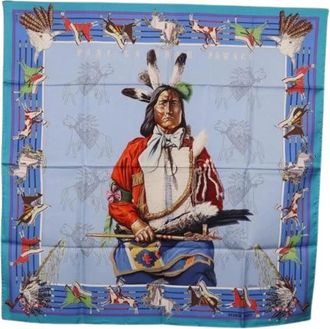 Herm&egrave;s Pre-owned Vintage Sjaal - Dames - Vintage Accessoires - Blauw - ONE Size - Vintage