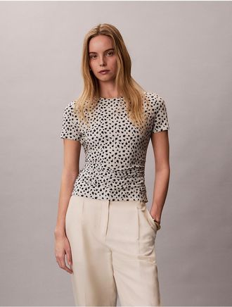 Calvin Klein Womens Ruched Slim T-Shirt - White/Natural - XL