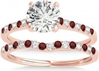 Allurez Diamond & Garnet Single Row Bridal Set 18k Rose Gold (0.22ct)