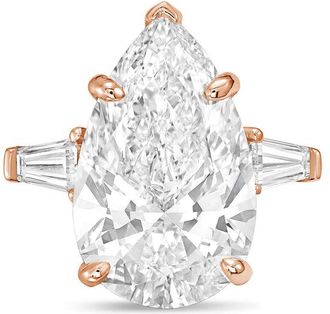 Diana M. Jewels 14kt rose gold 4ct lab grown pear diamond ring with baguettes on the sides