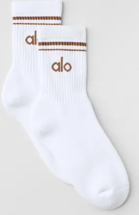 Alo | Half-Crew Throwback Socks in White/Sun Kissed Brown, Size: Medium