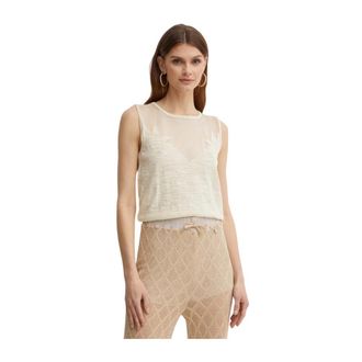 Pinko Vest met semi-transparante panelen - Dames - Tops zonder mouwen - Beige - XS - Katoen - Tops