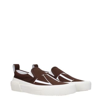 Valentino Garavani Mens Brown Fabric Slip-On Loafers