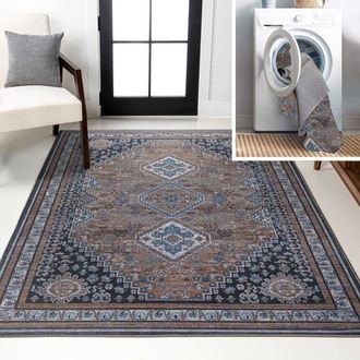 Jonathan Y Designs Dalyan Geometric Medallions Machine-Washable Area Rug in Brown/blue/gray at Nordstrom, Size 2Ft 0In X 8Ft 0In