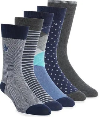 Original Penguin Wrigley Pack of 5 Assorted Crew Socks in Grey at Nordstrom Rack
