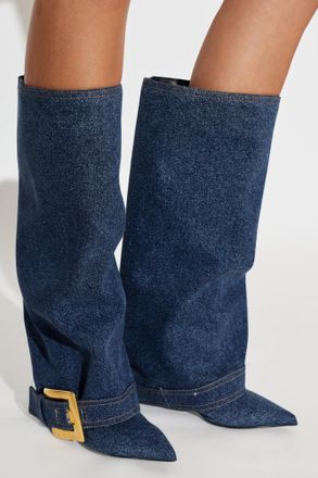 Balmain Denim Heeled Boots, Womens, Blue