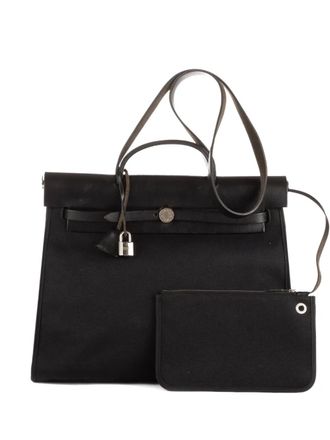 Herm&egrave;s 2000 leather-trim shoulder bag - women - Fabric/Calf Leather - One Size - Black