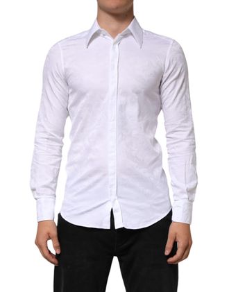 Dolce & Gabbana White Cotton MARTINI Paisley Jacquard Mens Shirt