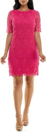 Nina Leonard Jewel Neck Lace Dress in Dragon Frt at Nordstrom Rack, Size X-Large