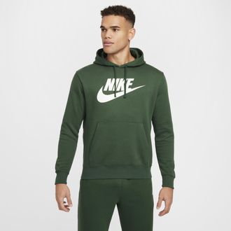 Nike Mens Nike Sportswear Club Fleece Graphic Pullover Hoodie in Green | BV2973-324