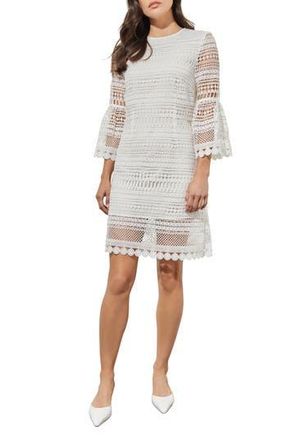 Ming Wang Open Stitch Embroidered Dress in White at Nordstrom Rack, Size X-Large