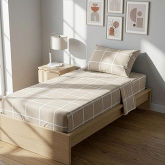 KASANOVA Completo letto singolo policotone quadrotti sabbia