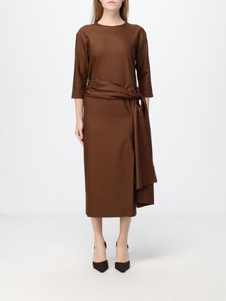 Crida Milano Gertrude Wool Midi Sheath Dress with Long Sleeves and Waist Belt