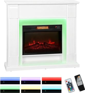 OEM Chimenea El&eacute;ctrica Empotrable Con Efecto De Llama 3d Tira De Luz Led Rgb 1800w Temporizador Termostato Blanco