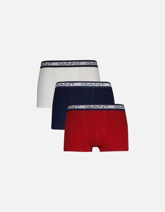 GANT Mens 3-Pack Striped Waistband Boxer Trunks, Navy/White/Red - Size: 35/34/32