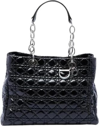 Dior Pre-owned Gevlokte Lakleren Tote - Dames - Vintage Handtas - Zwart - ONE Size - Leer - Vintage