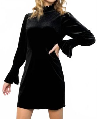 THML Clothing Mock Neck Velvet Dress In Black