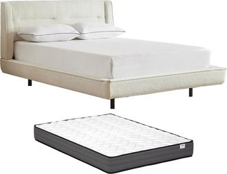 Vente-Unique Cama 160 x 200 cm - Tejido boucl&eacute; - Beige + Colch&oacute;n - ISYDE