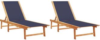 vidaXL Sun Loungers 2 pcs Blue Solid Wood Acacia and Textilene vidaXL