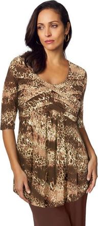 Jessica London Stretch Knit Pleated Tunic in Creamy Mocha Print at Nordstrom, Size 36