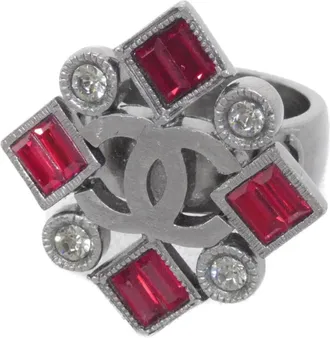 Chanel Silver Red Color Band Ring (Pre-Owned)