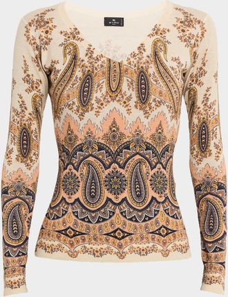 Etro Midnight Dream Printed V-Neck Sweater