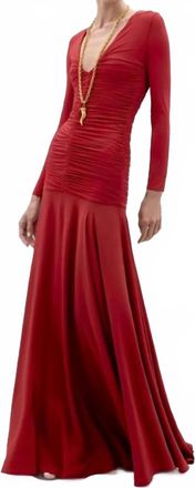 Silvia Tcherassi Lina Long Sleeve V Neck Maxi Dress In Rouge
