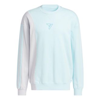 adidas Mens adidas Trae Crew Design Round Neck Logo Printing Long Sleeves Blue HN7175