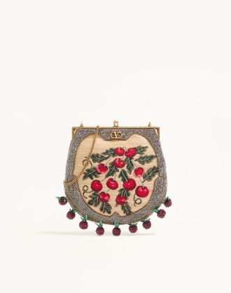 Valentino Garavani Valentino Garavani Nellcote Fairytales Beaded Clutch In Jacquard Raffia With Cherryfic Pattern Wo