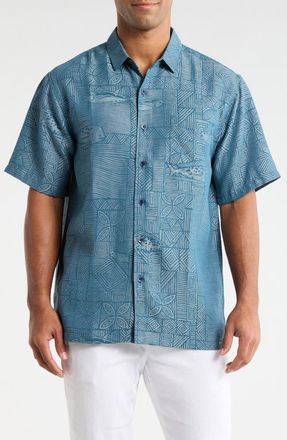 Kahala Kapakahi Jacquard Short Sleeve Button-Up Shirt in Slate at Nordstrom, Size Medium