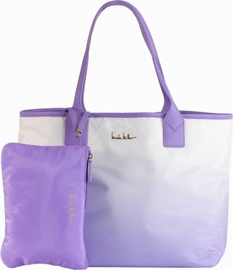 Nicole Miller Womens Nylon Reversible Tote Bag In Lavender Ombre