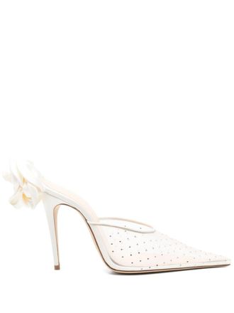 Magda Butrym 105mm flower-embellished mules - women - Fabric/Calf Leather/Calf Leather/Calf Leather/Satin - 39 - White